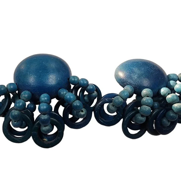 Vintage 60s-70s Dangle Drop Beaded Circle Earrings Blue - Picture 1 of 2